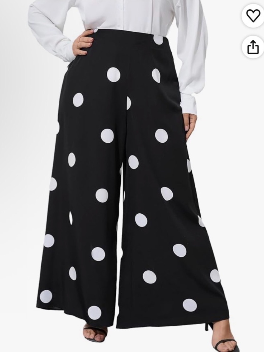 Amazon Black Polka Dot Wide-Leg Pull One 100% Cotton Pants Pockets Small